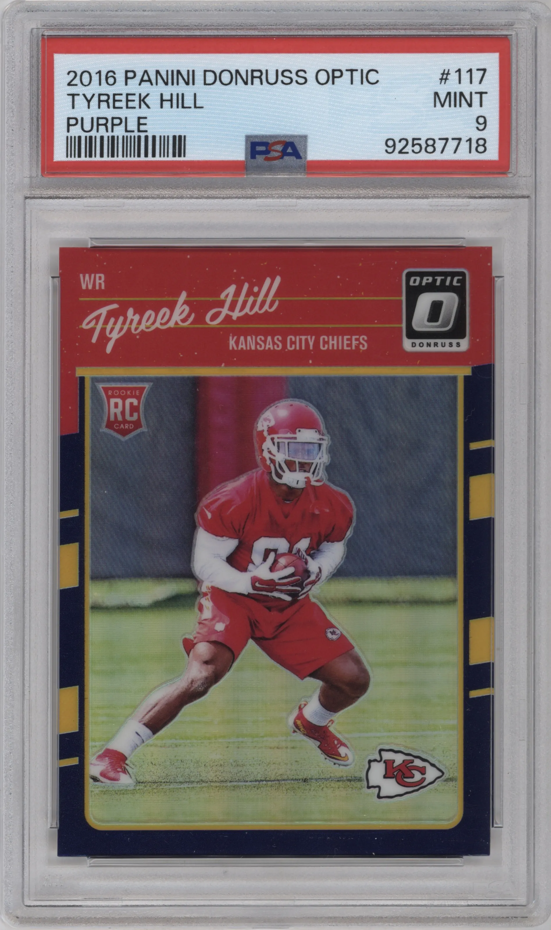 2016 Panini Donruss Optic Tyreek Hill Purple #117 PSA 9