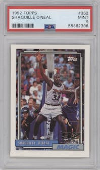 Shaquille O'Neal from the 1992-93 Topps set graded by PSA and given an overall grade of 9.