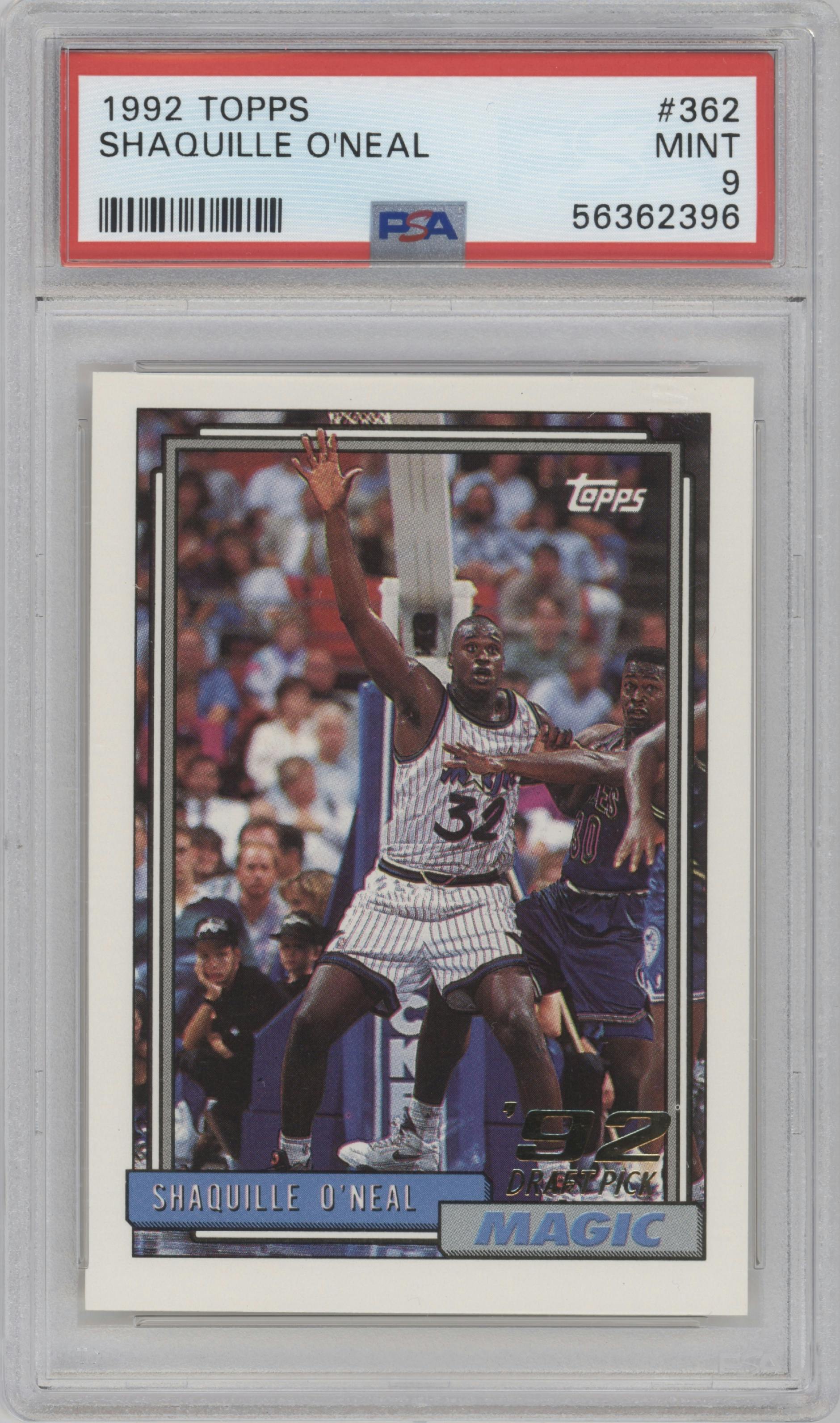 Shaquille O'Neal from the 1992-93 Topps set graded by PSA and given an overall grade of 9.