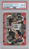 Caitlin Clark from the 2024 Panini Prizm Draft Picks set featuring a Red Ice parallel graded by PSA and given an overall grade of 10.