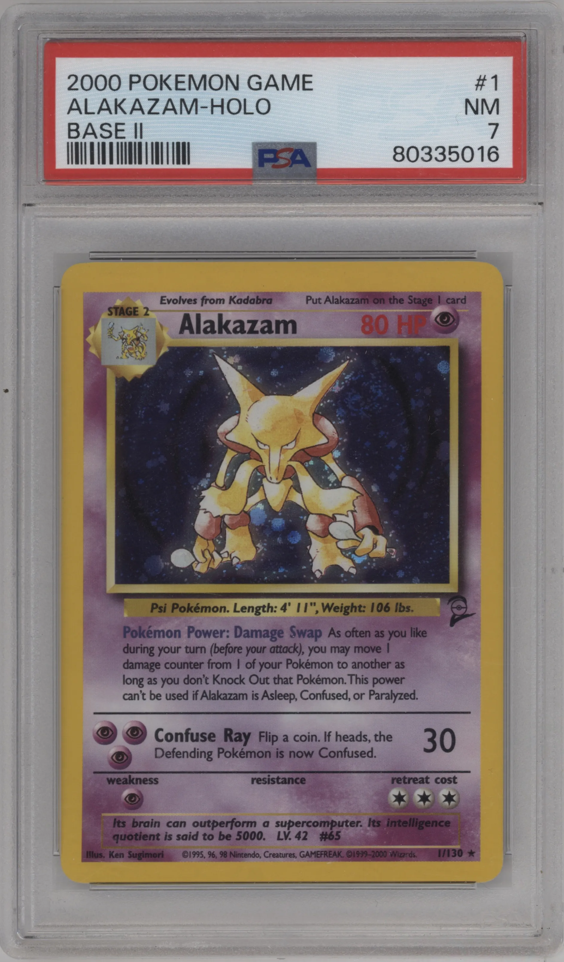 2000 Pokemon Base Set 2 Alakazam #1 PSA 7