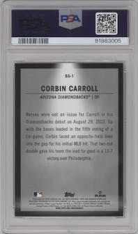 Corbin Carroll from the 2023 Bowman  set graded by PSA and given an overall grade of 9.