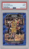 Austin Reaves from the 2021-22 Panini Prizm  set featuring a Blue Ice parallel graded by PSA and given an overall grade of 9.