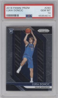 Luka Doncic from the 2018-19 Panini Prizm set graded by PSA and given an overall grade of 10.