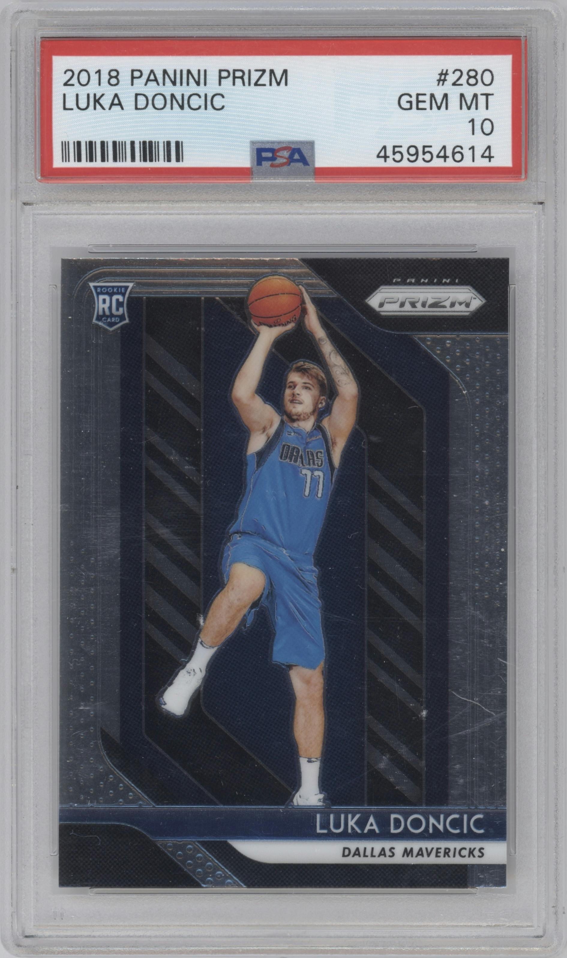 Luka Doncic from the 2018-19 Panini Prizm set graded by PSA and given an overall grade of 10.