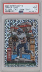  Derrick Henry from the 2023 Donruss Optic set graded by PSA and given an overall grade of 9.