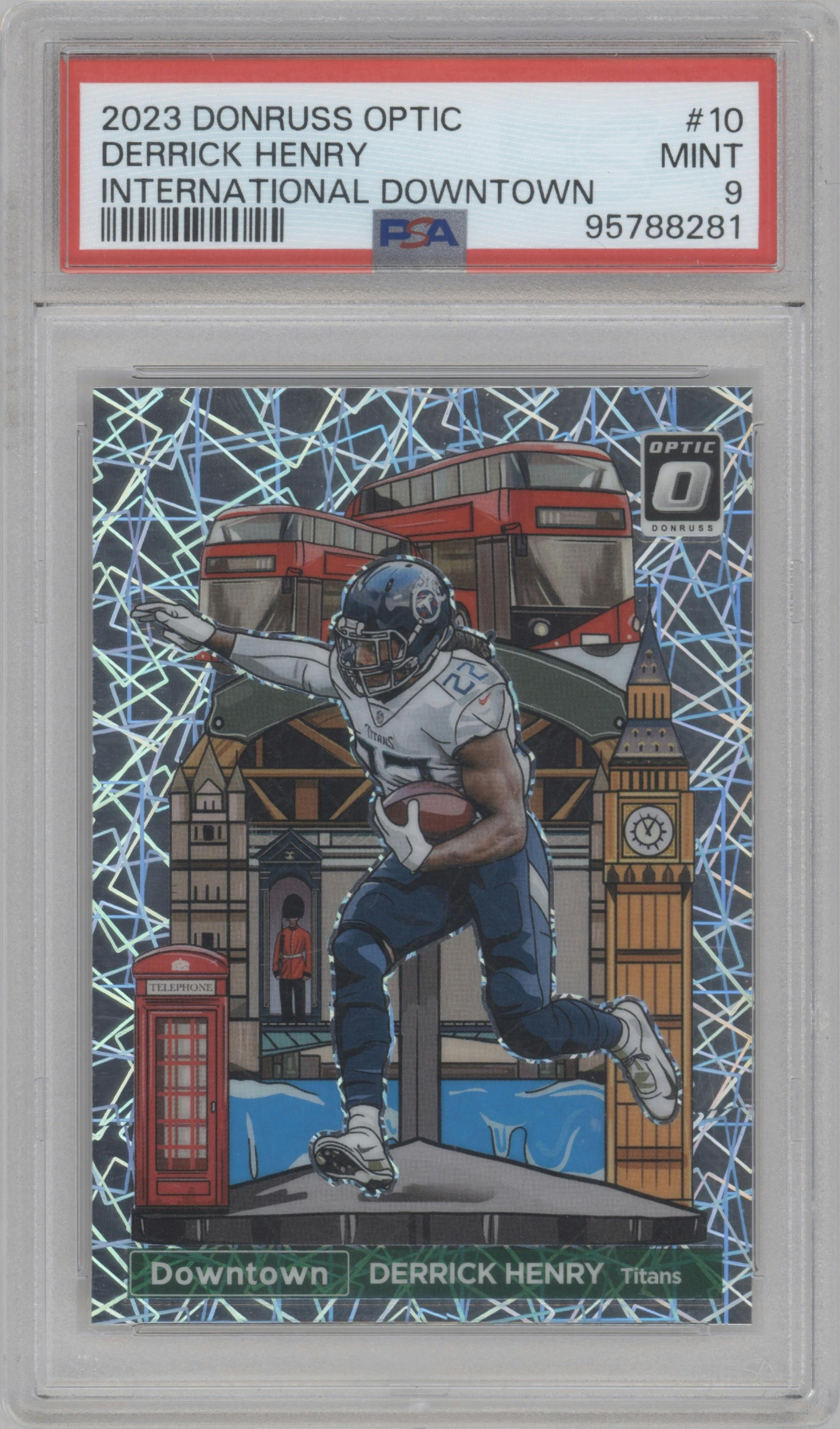  Derrick Henry from the 2023 Donruss Optic set graded by PSA and given an overall grade of 9.