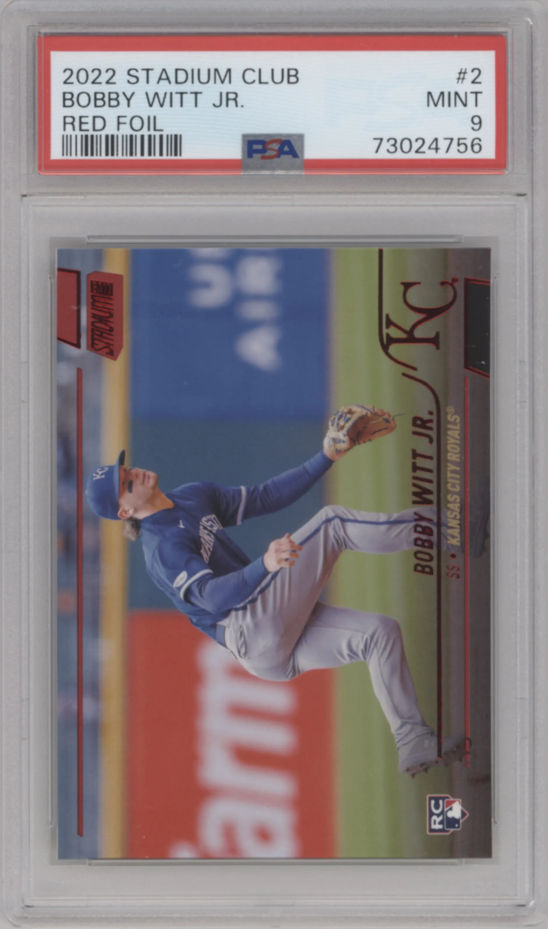 2022 Topps Stadium Club Bobby Witt Jr. Red Foil PSA 9