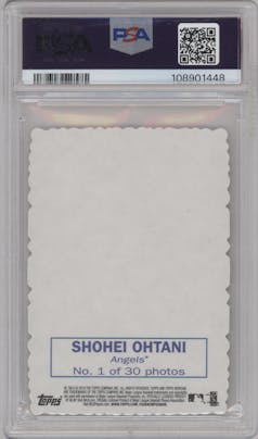 Shohei Ohtani from the 2018 Topps Heritage High Number set graded by PSA and given an overall grade of 10.