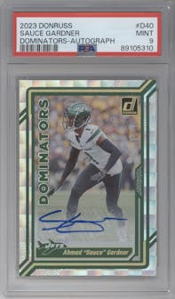 Ahmad 'Sauce' Gardner from the 2023 Panini Donruss set graded by PSA and given an overall grade of 9.