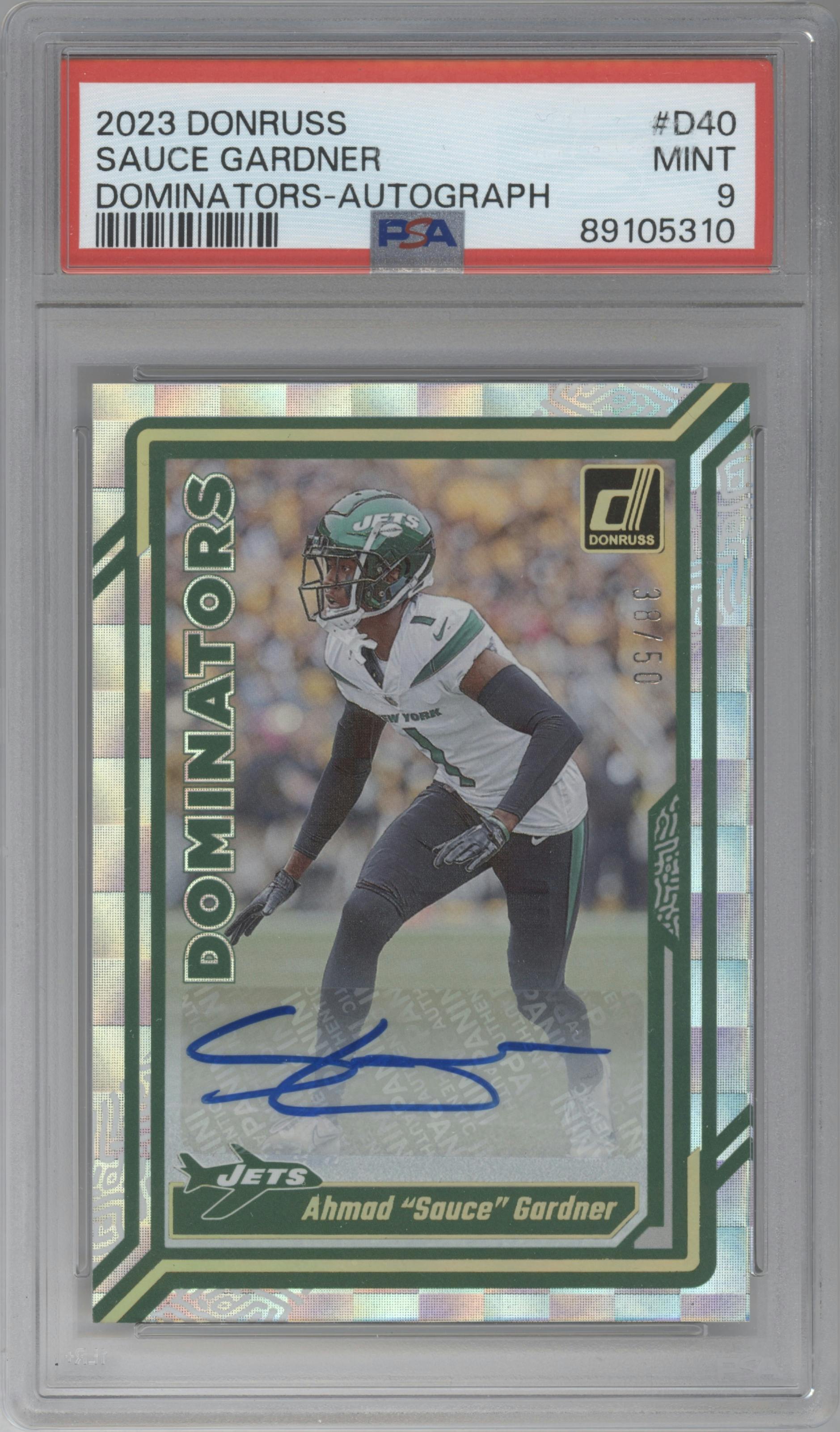 Ahmad 'Sauce' Gardner from the 2023 Panini Donruss set graded by PSA and given an overall grade of 9.