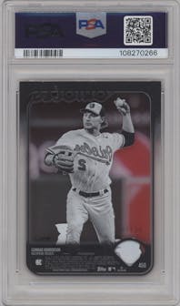 Gunnar Henderson from the 2024 Topps set featuring a Clear parallel graded by PSA and given an overall grade of 10.