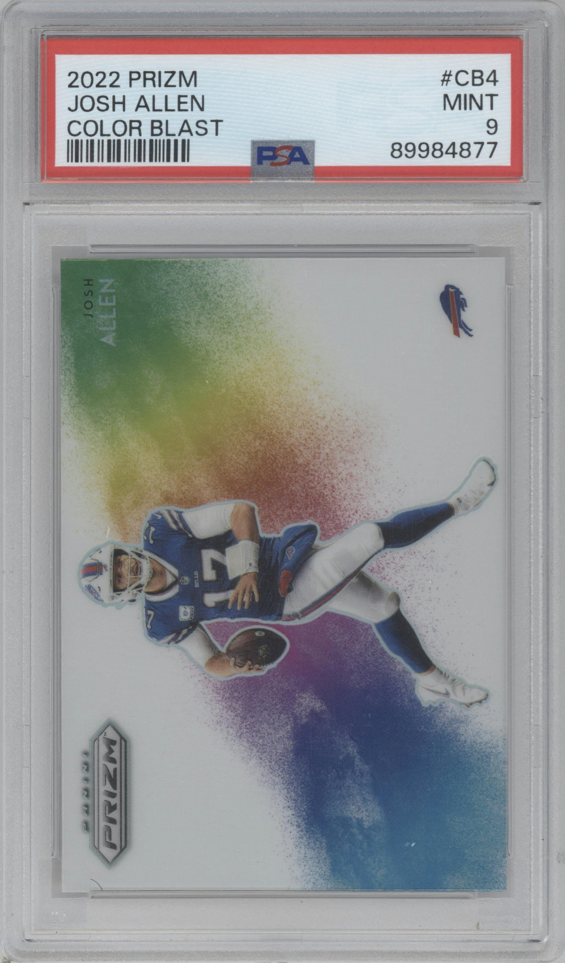 Josh Allen from the 2022 Panini Prizm set graded by PSA and given an overall grade of 9.
