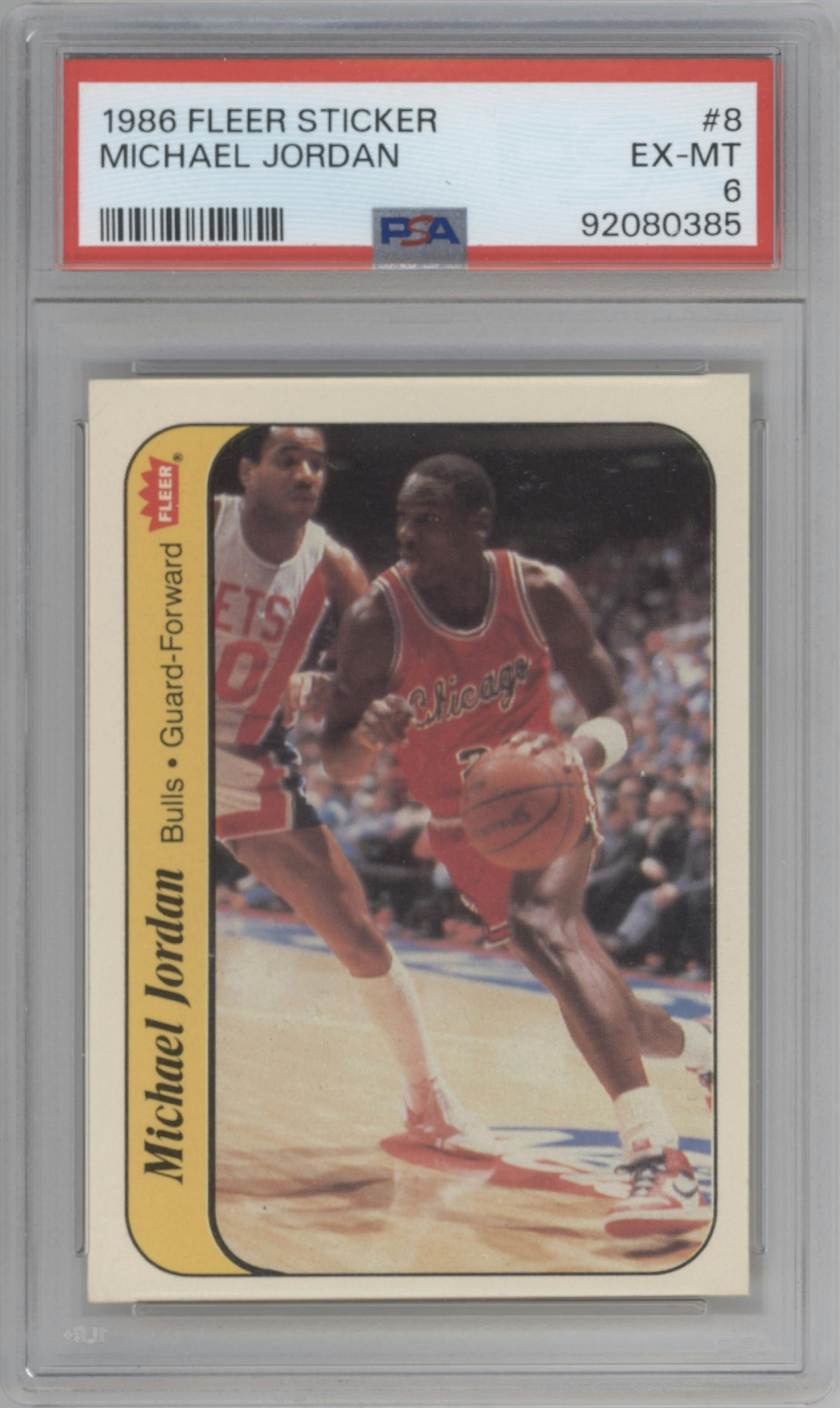 Michael Jordan from the 1986-87 Fleer set graded by PSA and given an overall grade of 6.