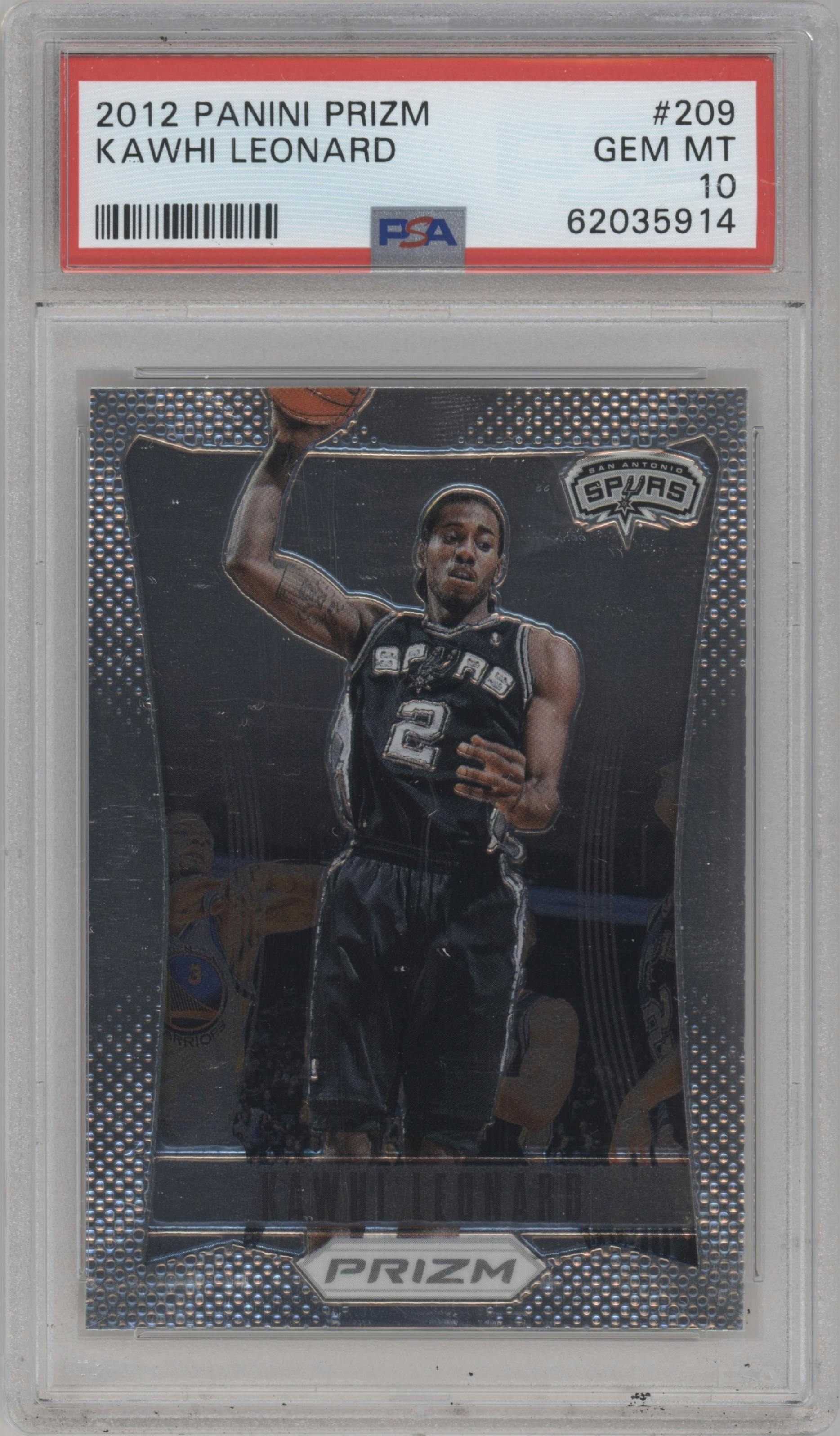 Kawhi Leonard from the 2012-13 Panini Prizm set graded by PSA and given an overall grade of 10.