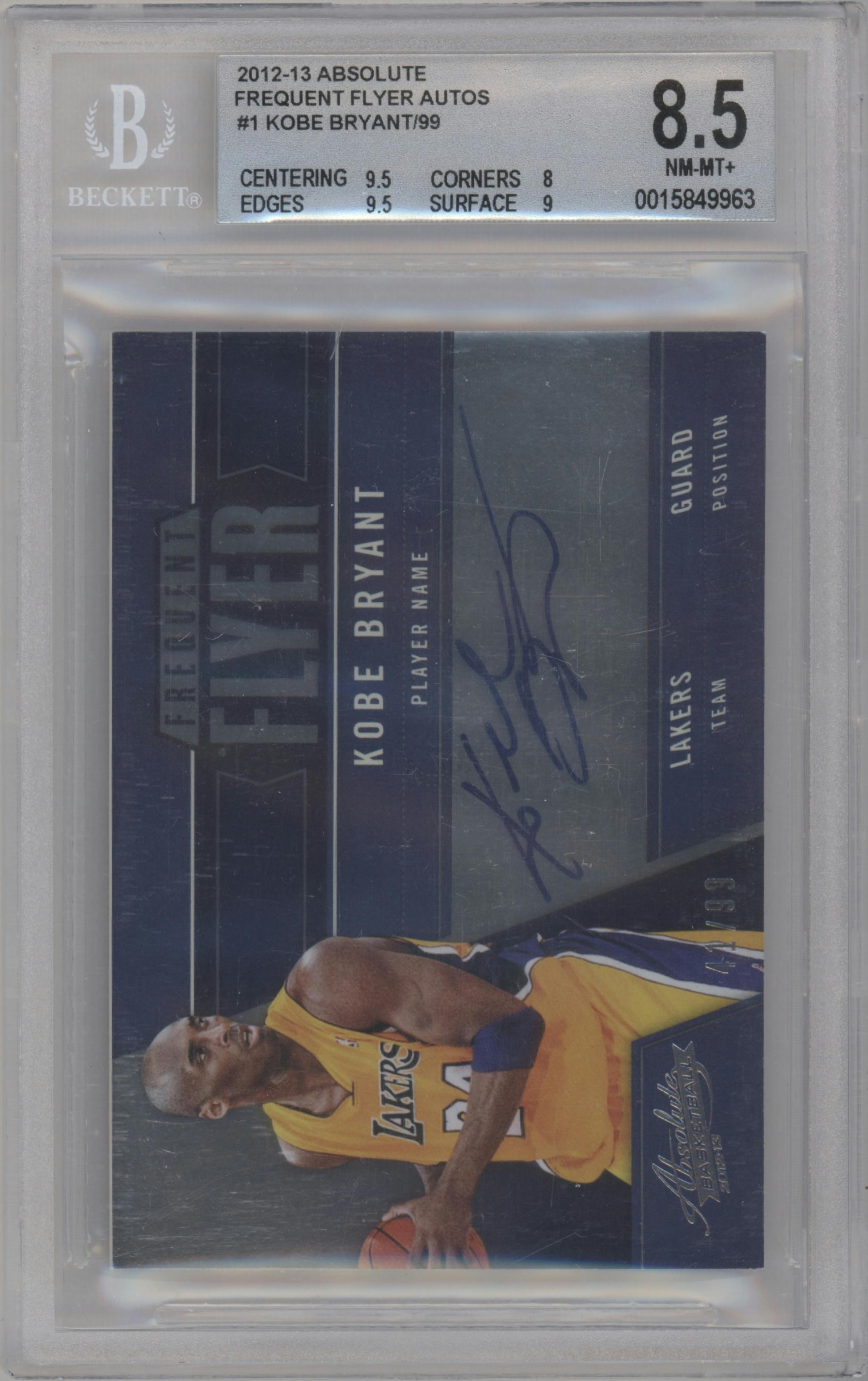 Kobe Bryant from the 2012-13 Panini Absolute set graded by Beckett and given an overall grade of 8.5.
