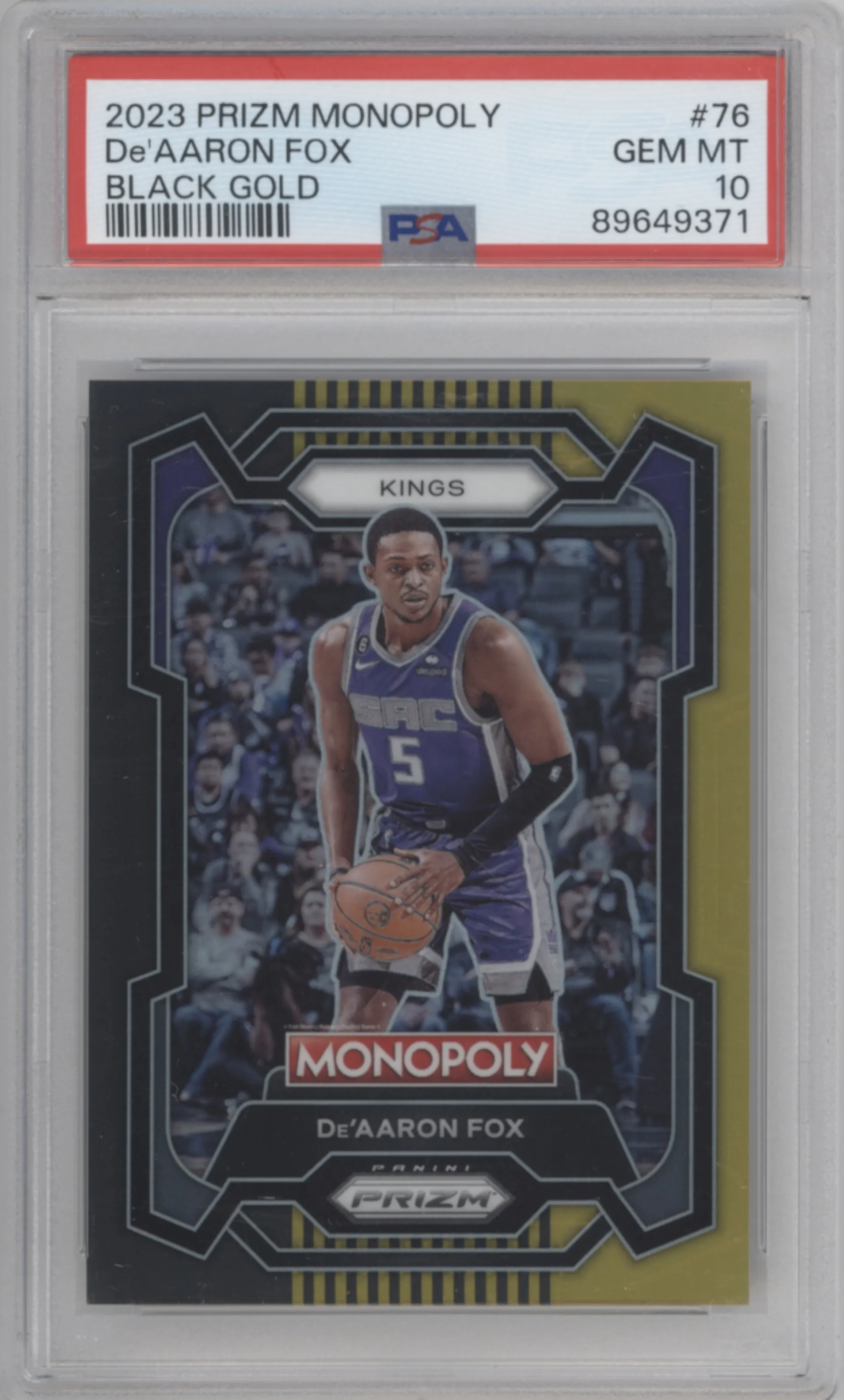 2023 Panini Prizm Monopoly De'Aaron Fox Black Gold PSA 10
