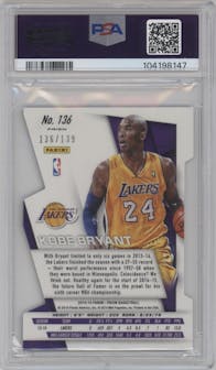 Kobe Bryant from the 2014-15 Panini Prizm set featuring a Die-Cut Purple parallel graded by PSA and given an overall grade of 9.