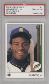 Ken Griffey Jr. from the 1989 Upper Deck set graded by PSA and given an overall grade of 10.