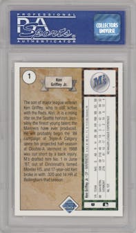 Ken Griffey Jr. from the 1989 Upper Deck set graded by PSA and given an overall grade of 10.