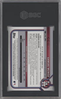 Samuel Munoz from the 2022 Bowman Chrome set graded by SGC and given an overall grade of 9.5.