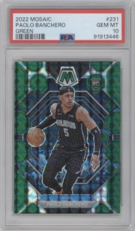 Paolo Banchero from the 2022-23 Panini Mosaic set featuring a Green Mosaic parallel graded by PSA and given an overall grade of 10.