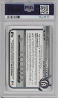 Anthony Volpe from the 2022 Bowman Draft set featuring a Sparkle Refractor parallel graded by PSA and given an overall grade of 9.