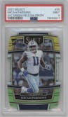 Micah Parsons from the 2021 Panini Select set featuring a Die-Cut Green/Yellow parallel graded by PSA and given an overall grade of 9.