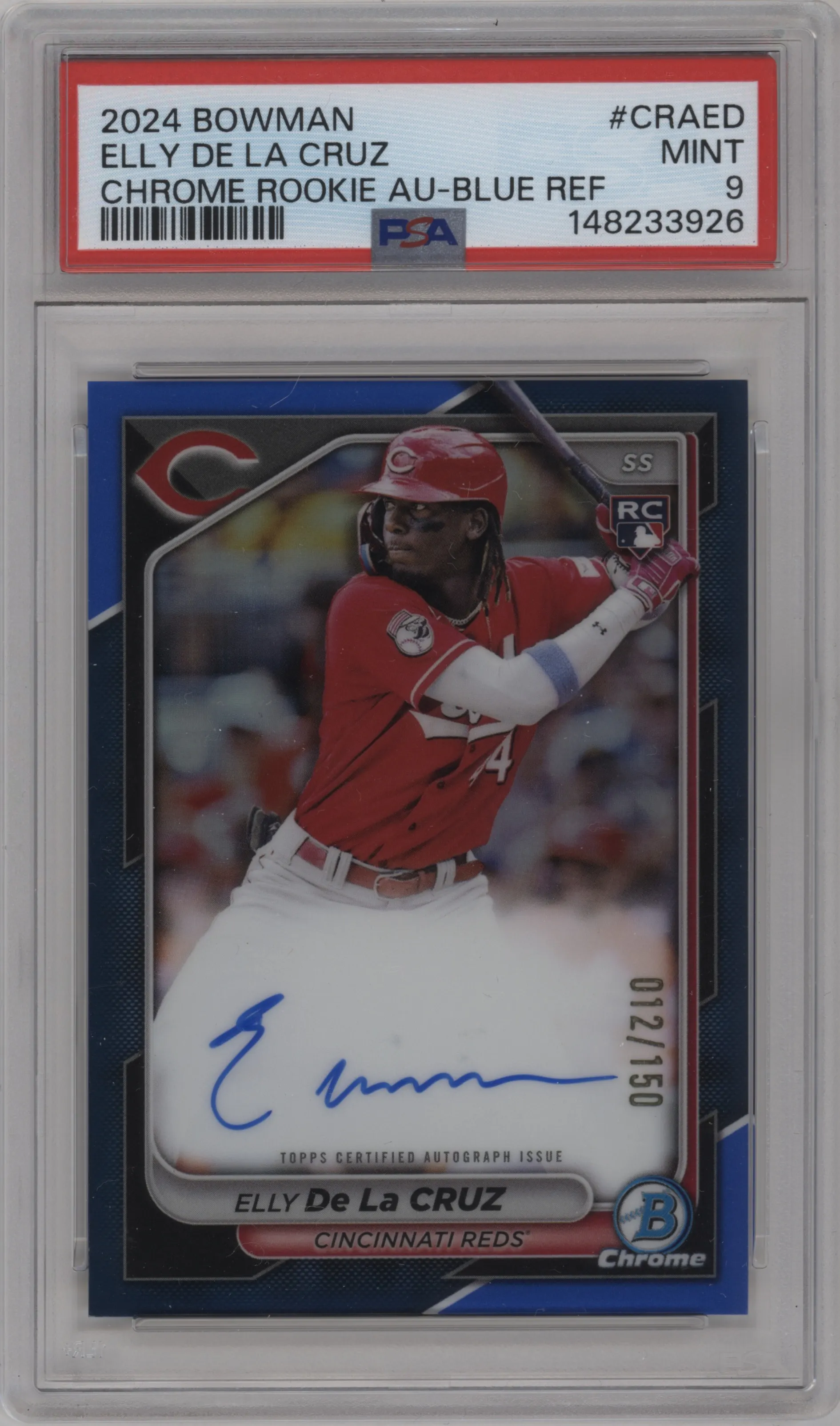 2024 Bowman Chr.Rke.Auto Elly De La Cruz Blue Refractor PSA 9