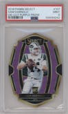 Sam Darnold from the 2018 Panini Select set featuring a Die-Cut Prizm Purple parallel graded by PSA and given an overall grade of 9.