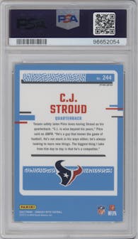 C.J. Stroud from the 2023 Donruss Optic set featuring a Green Velocity parallel graded by PSA and given an overall grade of 10.
