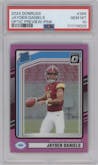 Jayden Daniels from the 2024 Donruss set featuring a Pink parallel graded by PSA and given an overall grade of 10.