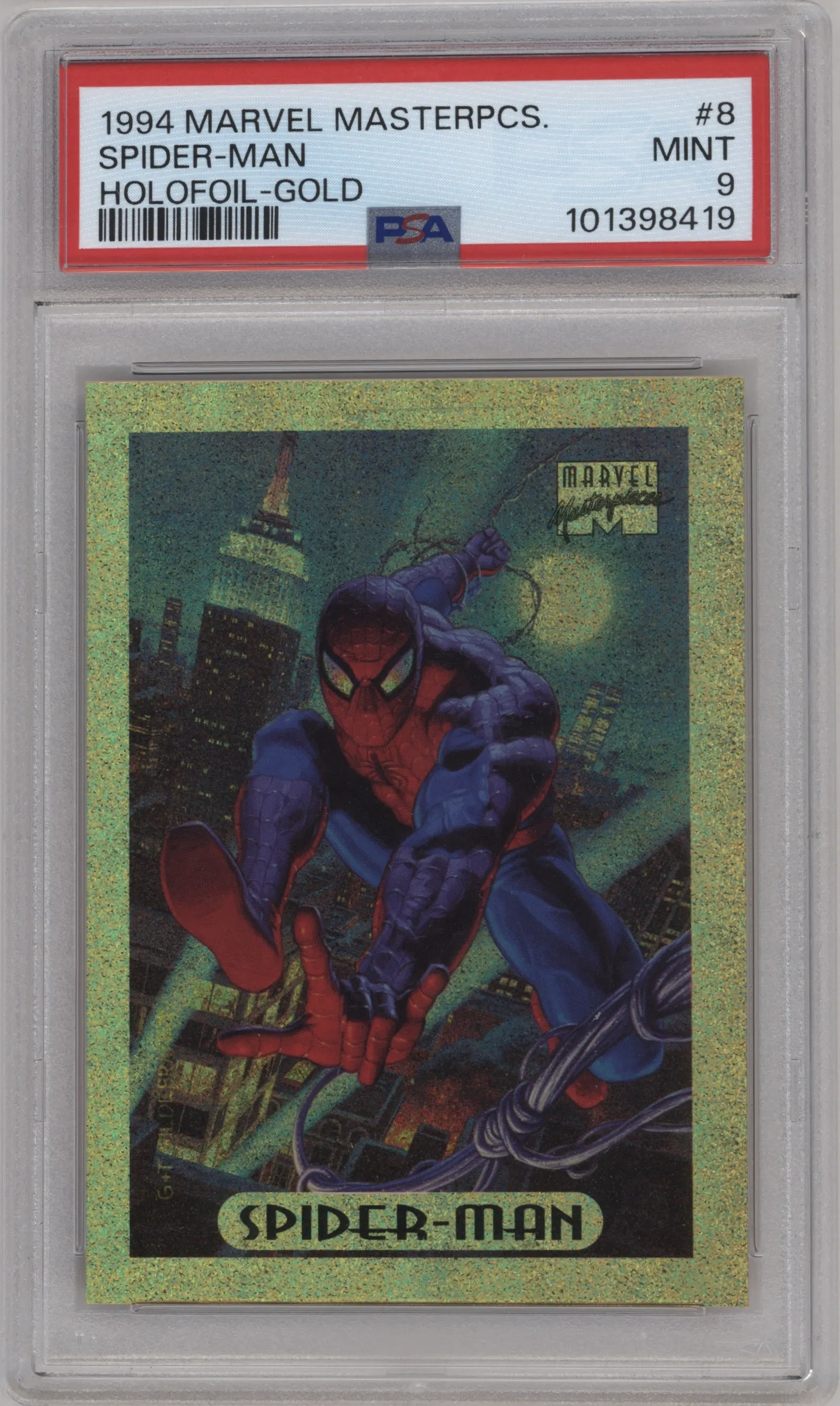 1994 Fleer Marvel Masterpieces Holofoil Spider-Man Gold #8 PSA 9