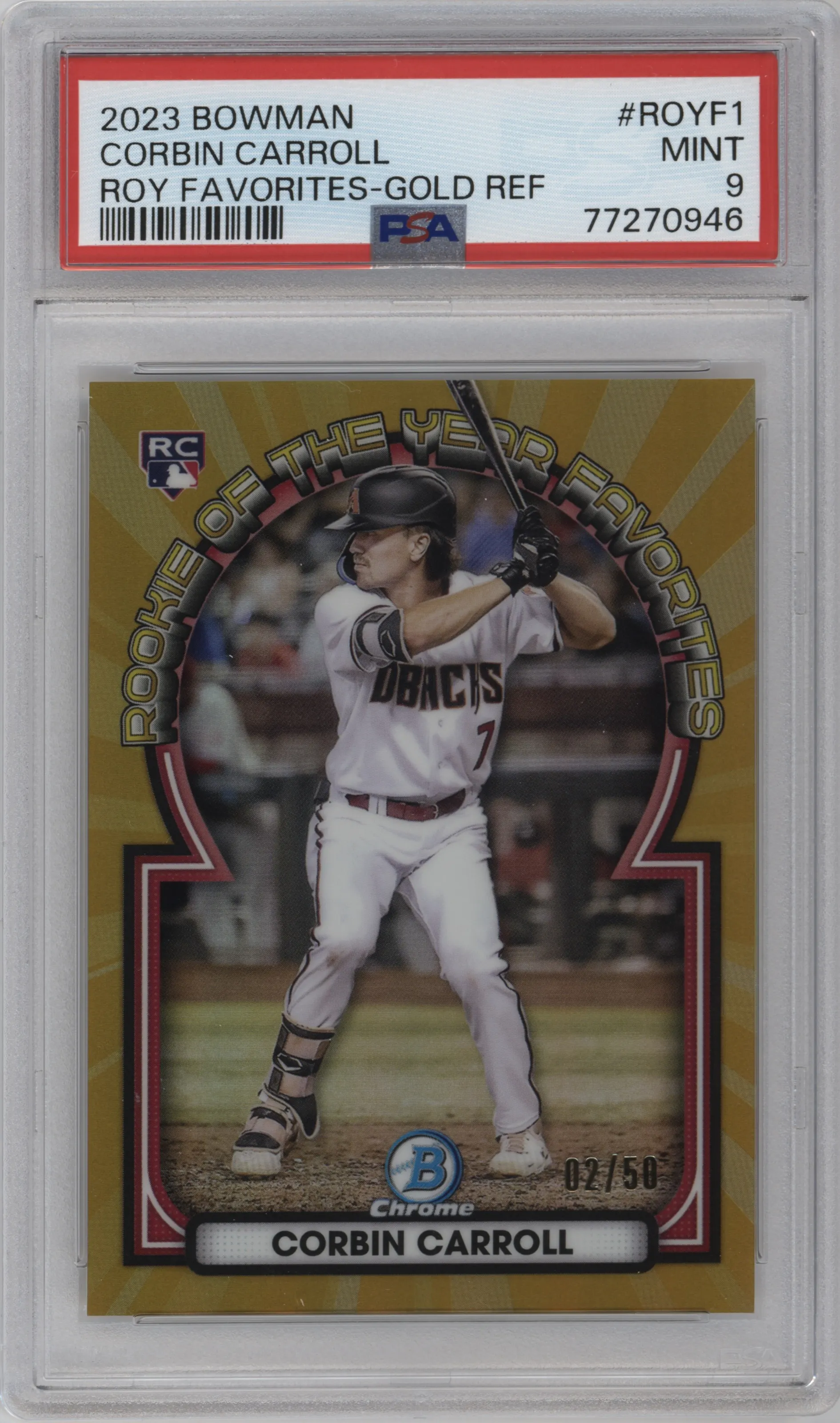 2023 Bowman ROTY Favorites Corbin Carroll Gold Refractor #ROYF-1 PSA 9