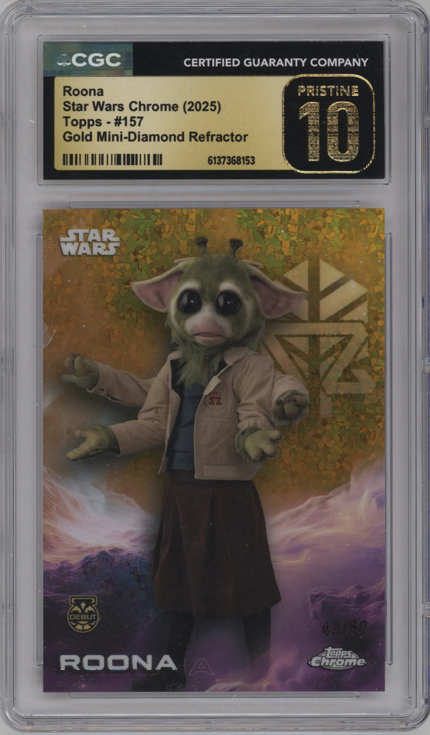 2025 Topps Chrome Star Wars Roona Gold Mini-Diamond #157 CGC 10