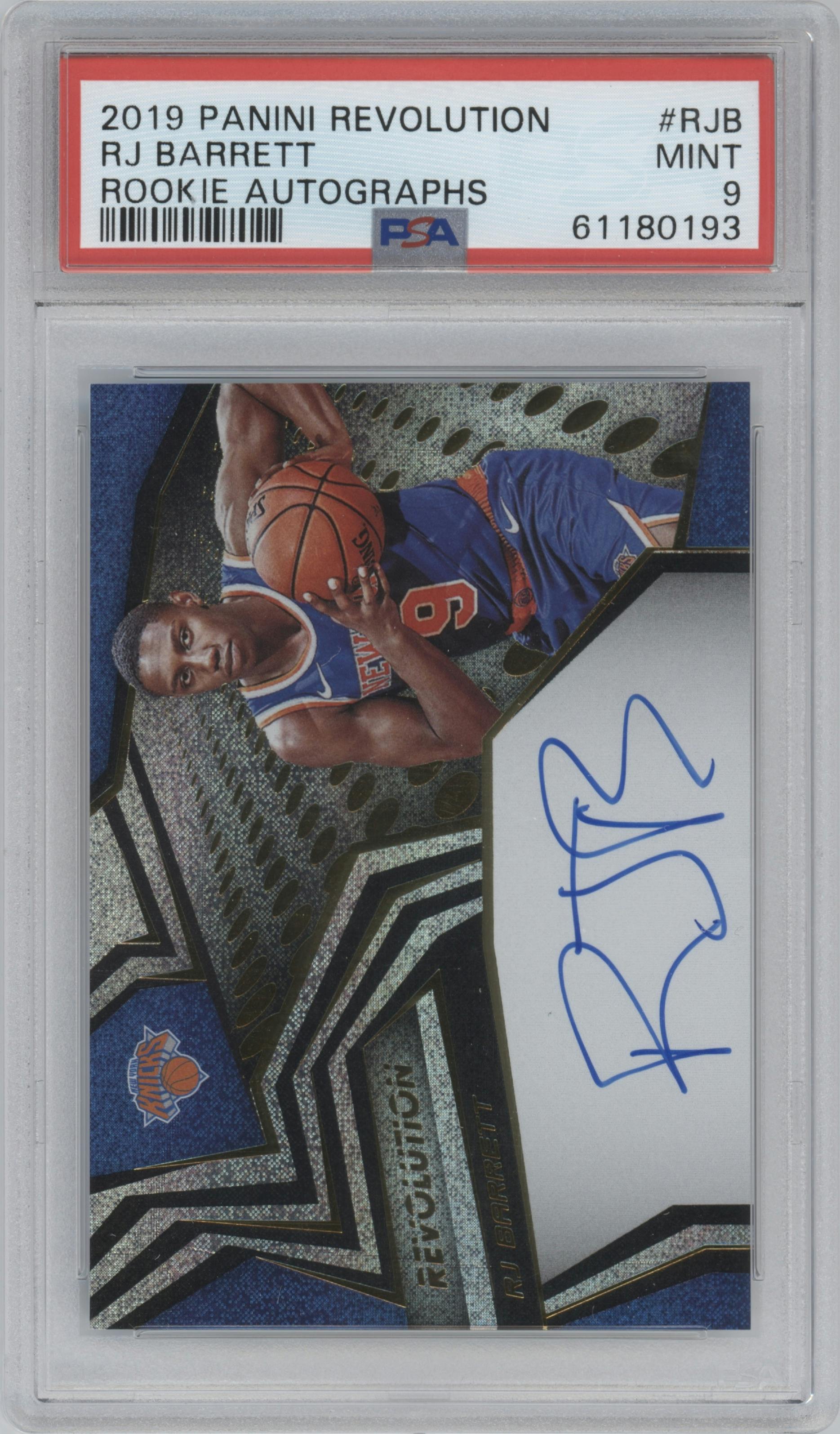 RJ Barrett from the 2019-20 Panini Revolution set graded by PSA and given an overall grade of 9.