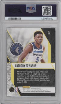 Anthony Edwards from the 2023-24 Panini Phoenix set graded by PSA and given an overall grade of 10.