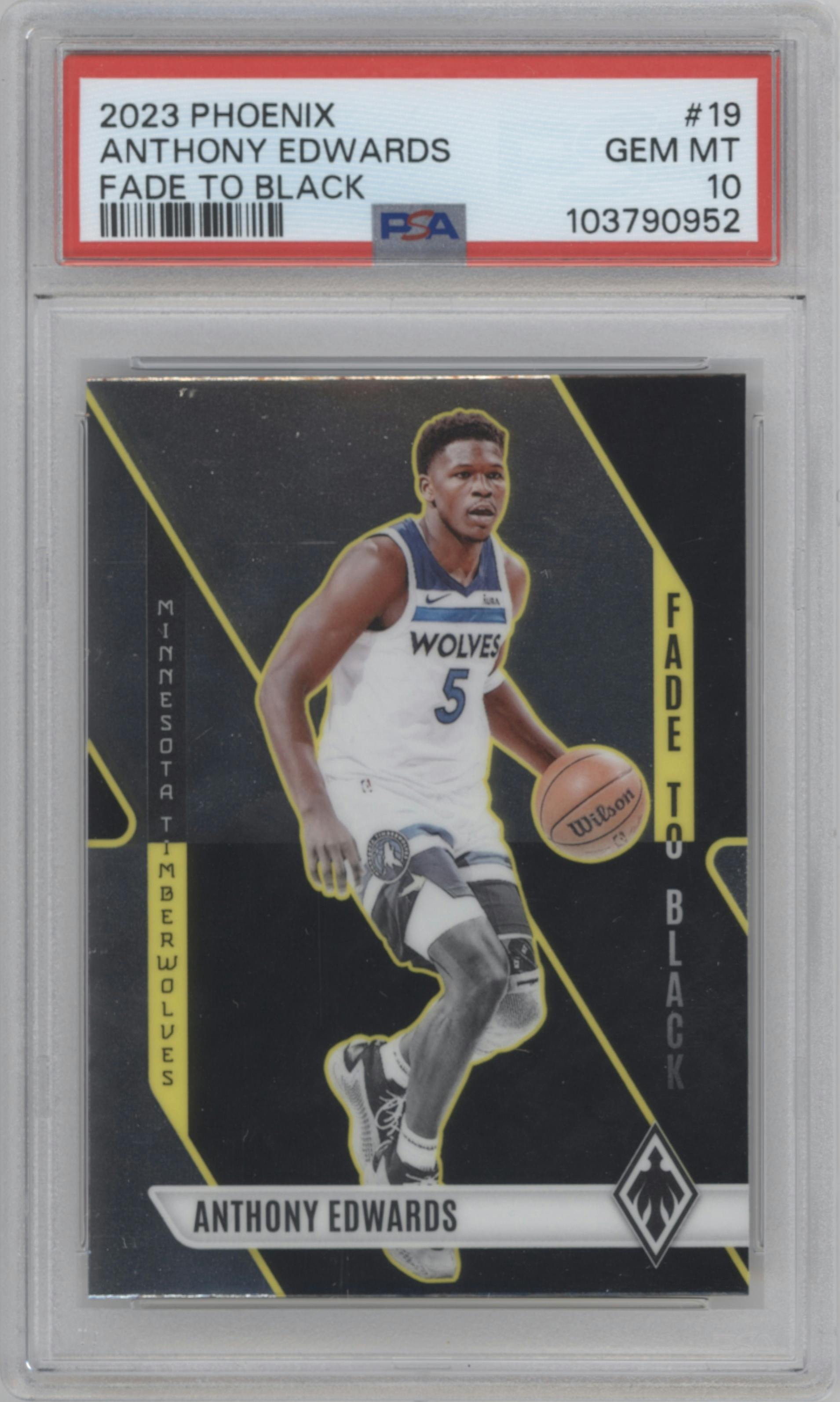 Anthony Edwards from the 2023-24 Panini Phoenix set graded by PSA and given an overall grade of 10.