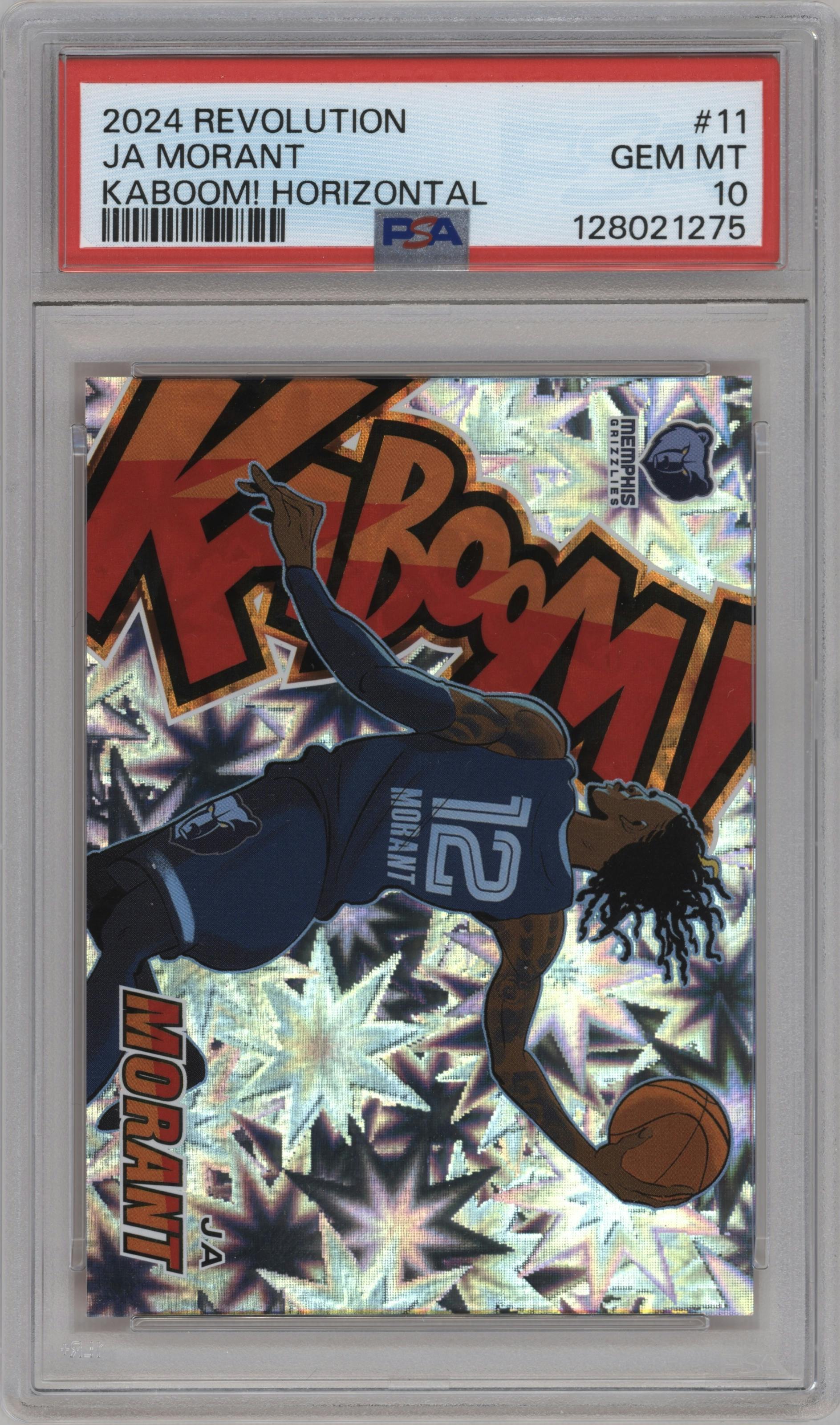 Ja Morant from the 2024-25 Panini Revolution set graded by PSA and given an overall grade of 10.