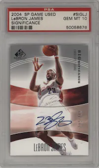 LeBron James  from the 2004-05 Upper Deck SP Game Used set graded by PSA and given an overall grade of 10.
