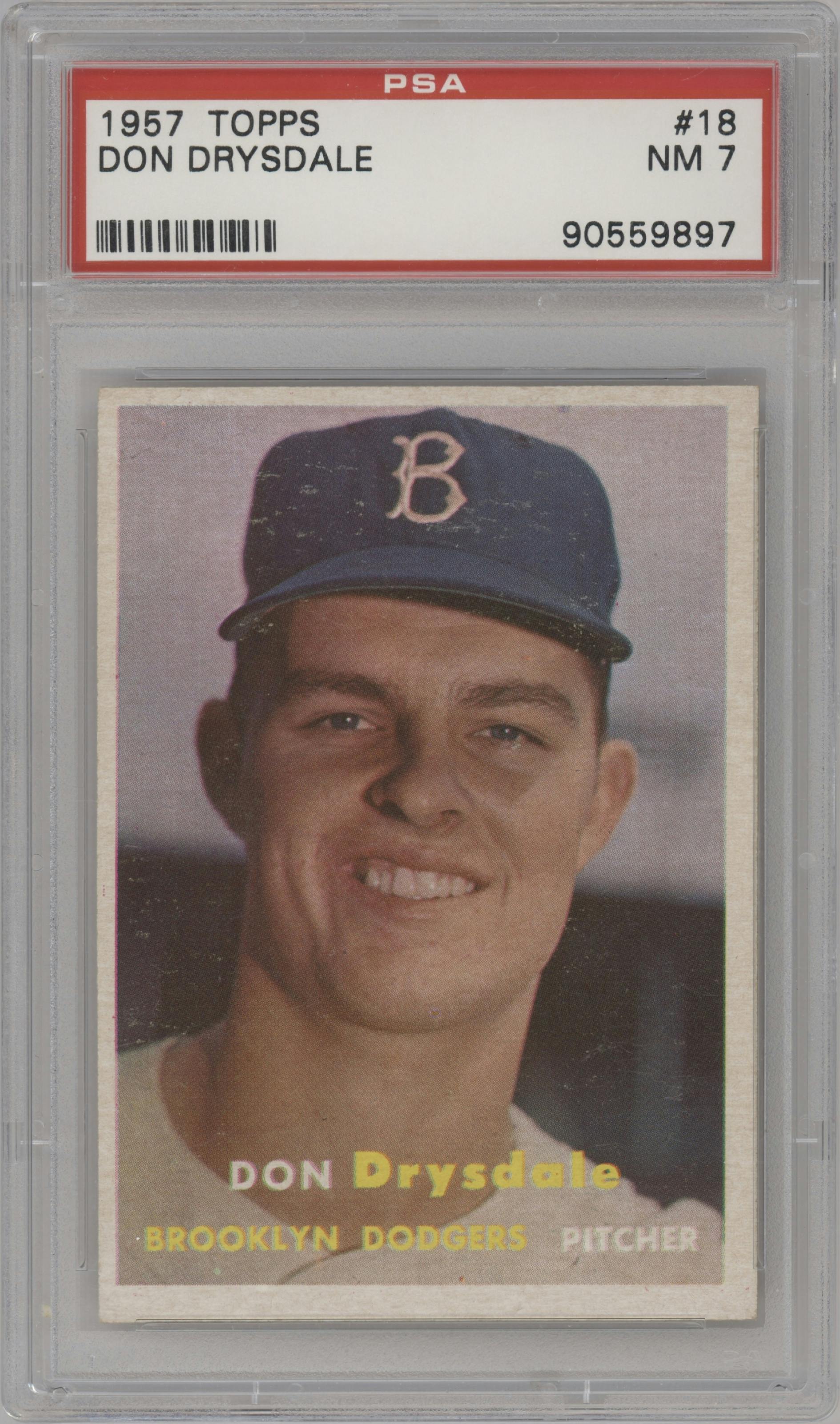 Don Drysdale  from the 1957 Topps set graded by PSA and given an overall grade of 7.