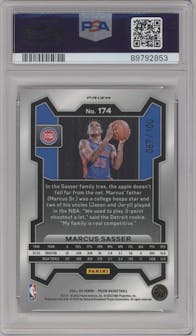 Marcus Sasser from the 2023-24 Panini Prizm set featuring a Fast Break Red parallel graded by PSA and given an overall grade of 10.