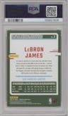 LeBron James from the 2023-24 Panini Donruss set featuring a Yellow Flood parallel graded by PSA and given an overall grade of 10.