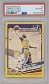 LeBron James from the 2023-24 Panini Donruss set featuring a Yellow Flood parallel graded by PSA and given an overall grade of 10.