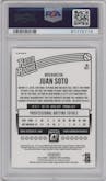 Juan Soto from the 2018 Panini Chronicles set featuring a Prizm parallel graded by PSA and given an overall grade of 10.