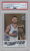 Stephen Curry from the 2017-18 Panini Donruss Optic set graded by PSA and given an overall grade of 10.