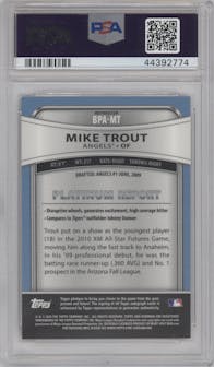 Mike Trout from the 2010 Bowman Platinum set graded by PSA and given an overall grade of 9.
