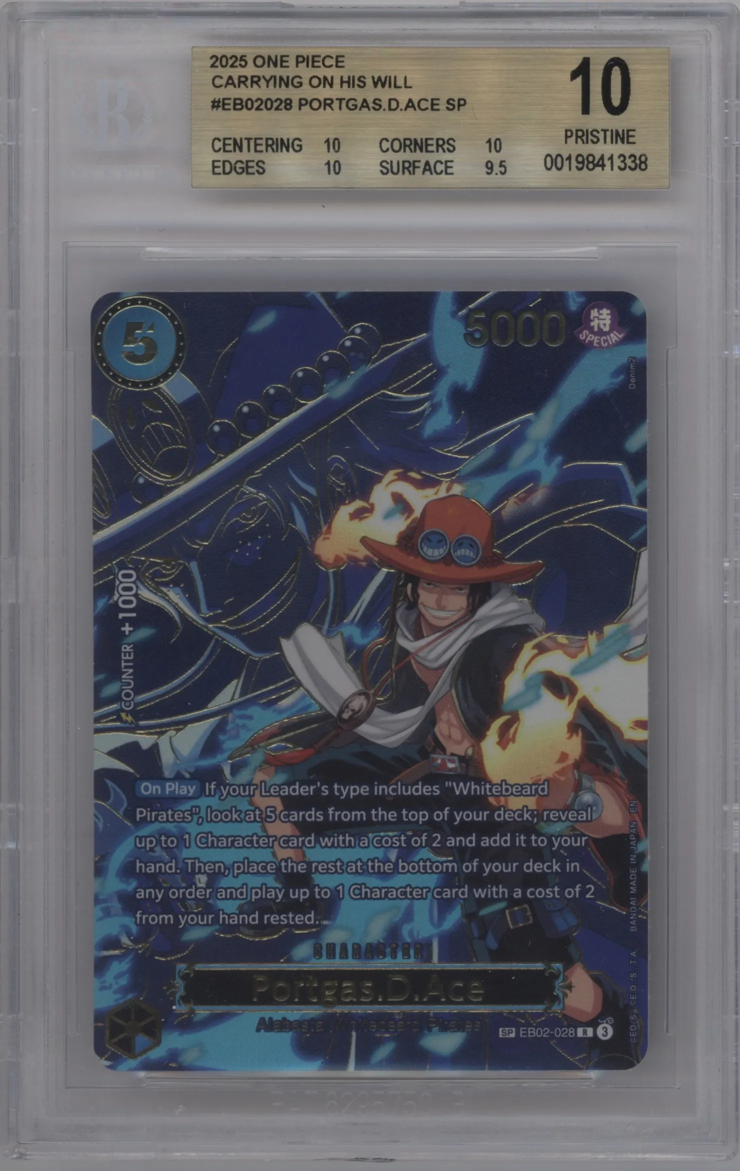 2025 One Piece Carrying On His Will Portgas.D.Ace Alternate Art EB02-028 R #SP EB02-028 R BGS 10
