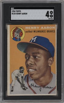 Henry Aaron from the 1954 Topps set graded by SGC and given an overall grade of 4.