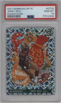 Jerry Rice from the 2021 Panini Donruss Optic set graded by PSA and given an overall grade of 10.